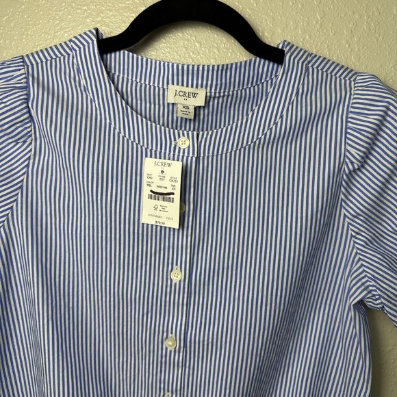 J.Crew Women’s Striped Blouse Puff-Sleeve Tie-Waist Top Banker Blue Sz XS NWT - Picture 5 of 11